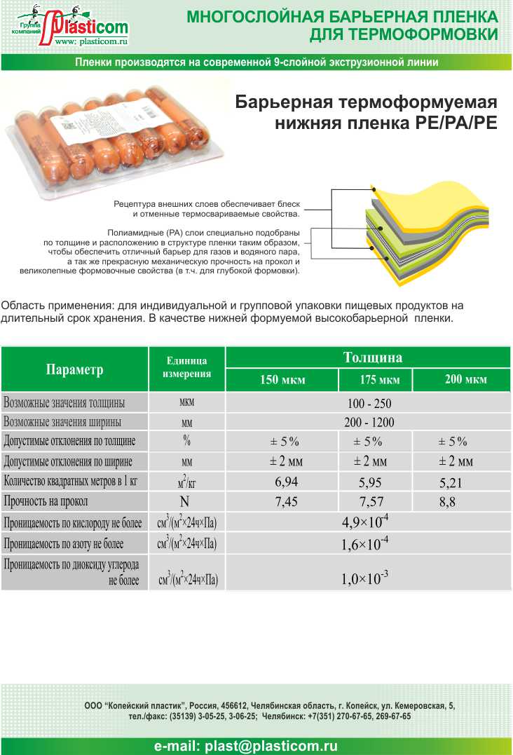 Нижняя пленка для термоформовки